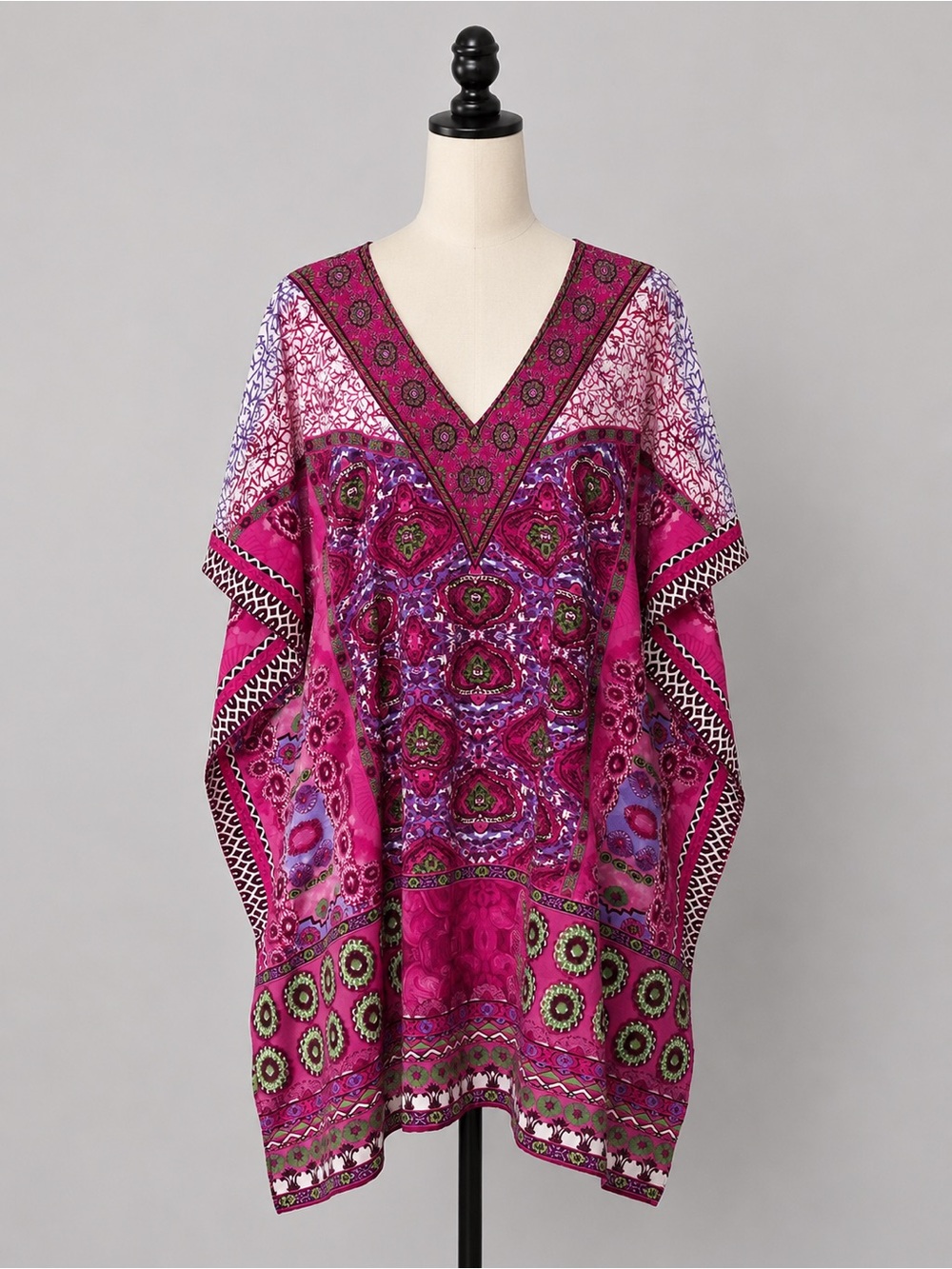 Tamsy Boho Kaftan Cover Up One Size Pink Purple Printed Beach Tunic